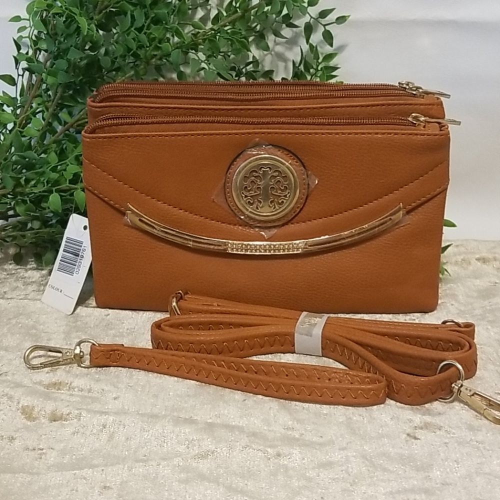 Small hand clutch brown purse with straps
